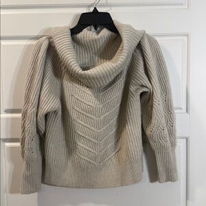 Intermix Off The Shoulder Cream Knit Wool cashmere Blend Chunky Sweater